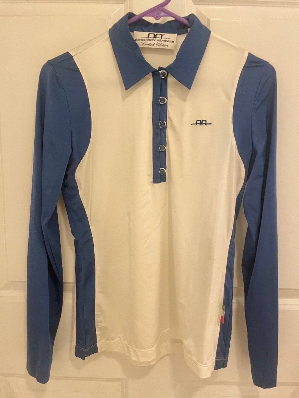 Alessandro Albanese Limited Edition white & blue technical fabric riding shirt M